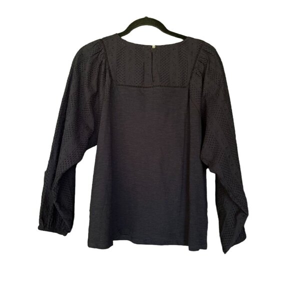 Loft Navy Blue Embroidered Cotton Blouse With Balloon Sleeves S - Picture 2 of 8